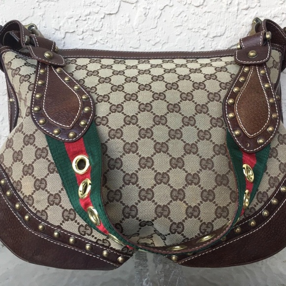 Gucci Handbags - GUCCI SUPREME PELHAM HOBO STUDDED GG CANVAS GREEN/
